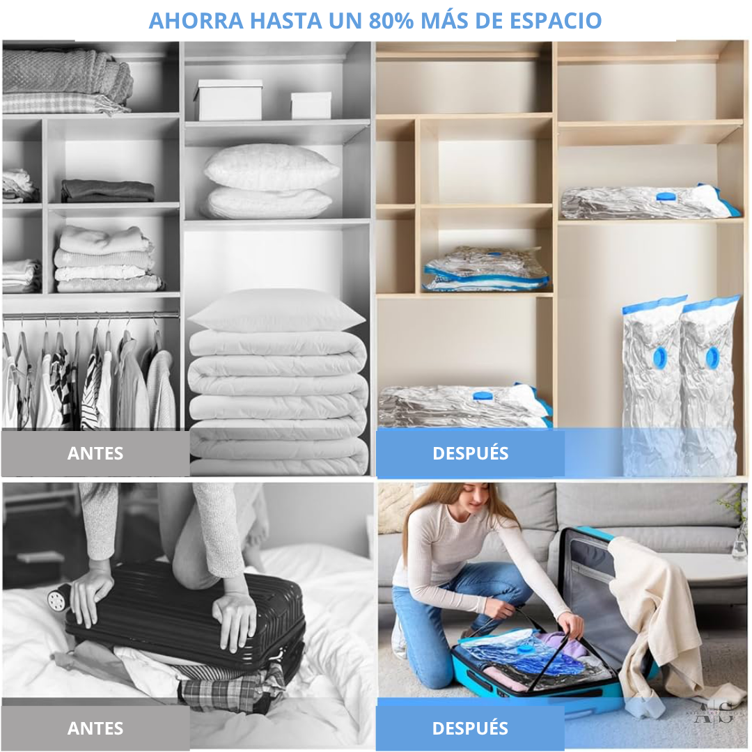 Pack 12 Bolsas Al Vacio Para Ropa + Bomba