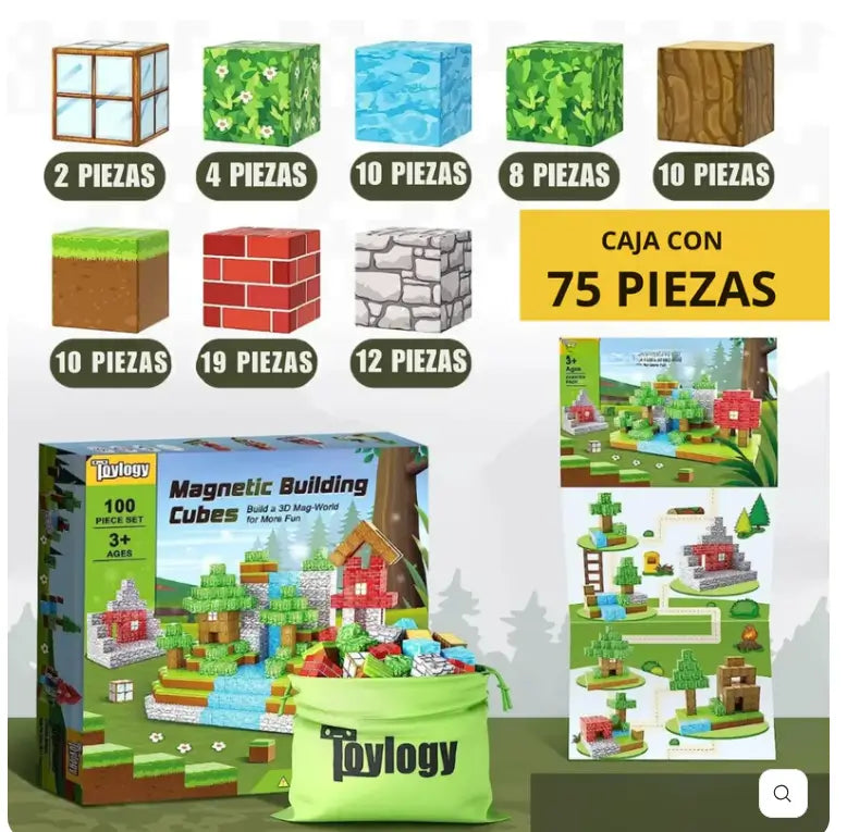 BLOQUES MANGNETICOS MINECRAFT 75 PZ