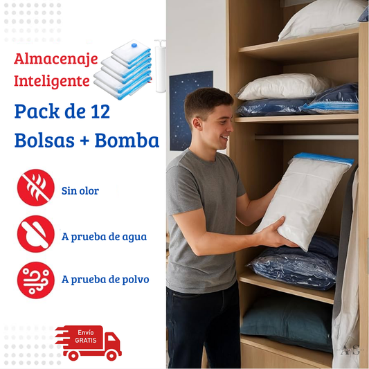 Pack 12 Bolsas Al Vacio Para Ropa + Bomba
